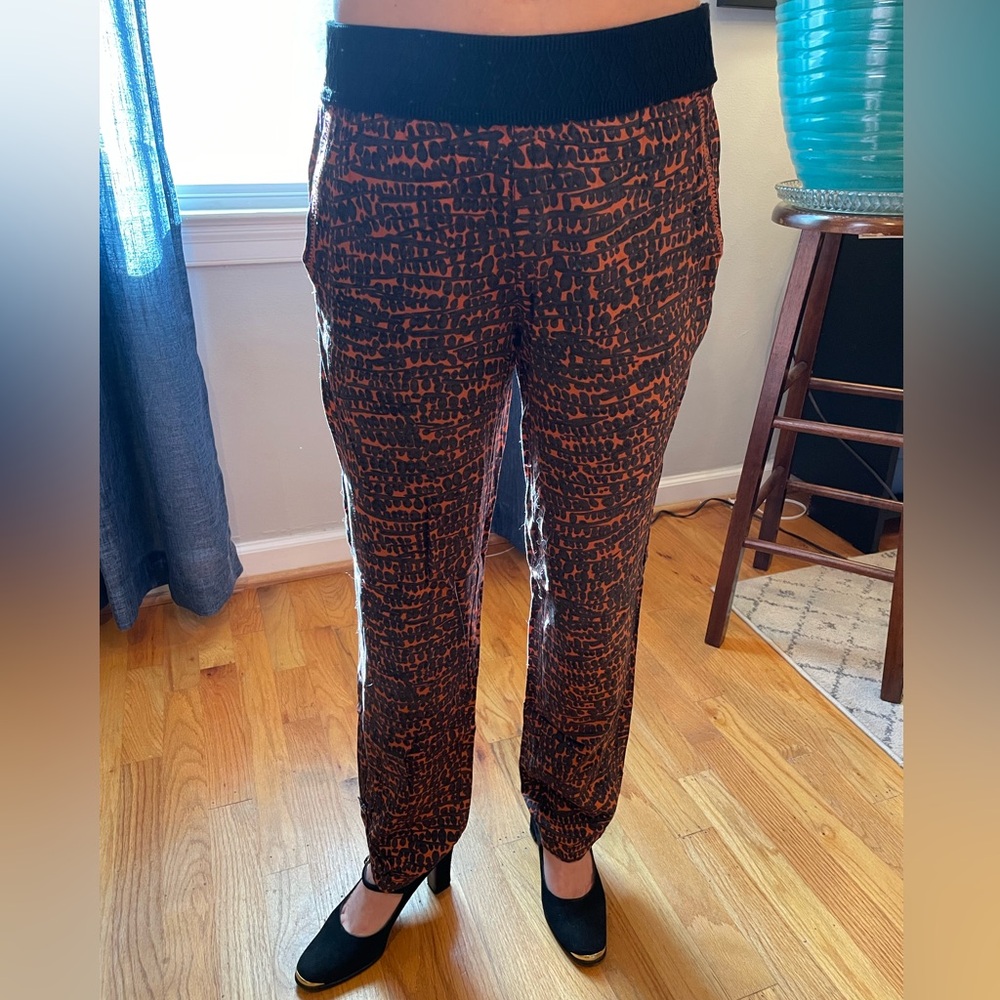 Hei Hei Anthropologie Kiri Orange Black Printed Trouser Pants Size XS